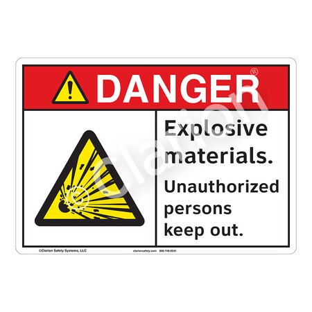 Danger Explosive Materials Sign (F1159-)|Weather Tuff Plastic 18" X 12" with Corner Mounting Holes|ANSI Signs|Sign for Mining, Construction, Chemical Plant, Fuel Storage, Laboratory